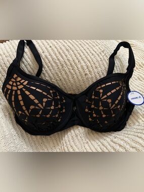 Swimsuits For All Black Bikini Top with Nude Lining Cutout Design